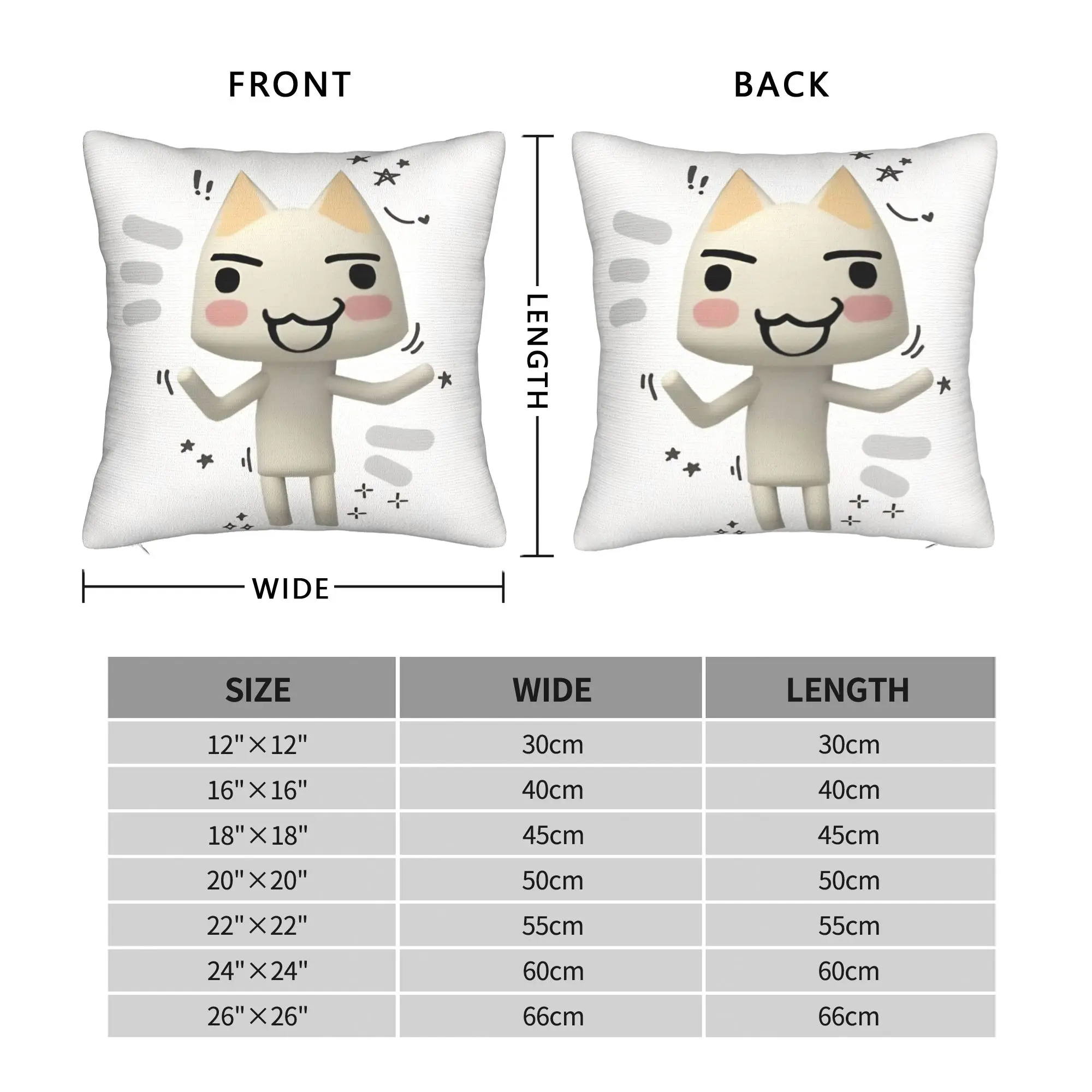 Toro Inoue Cat Square Pillow Case Kawaii Neko Cushion Covers Customized Zippered Decorative Pillowcase for Sofa 45x45cm