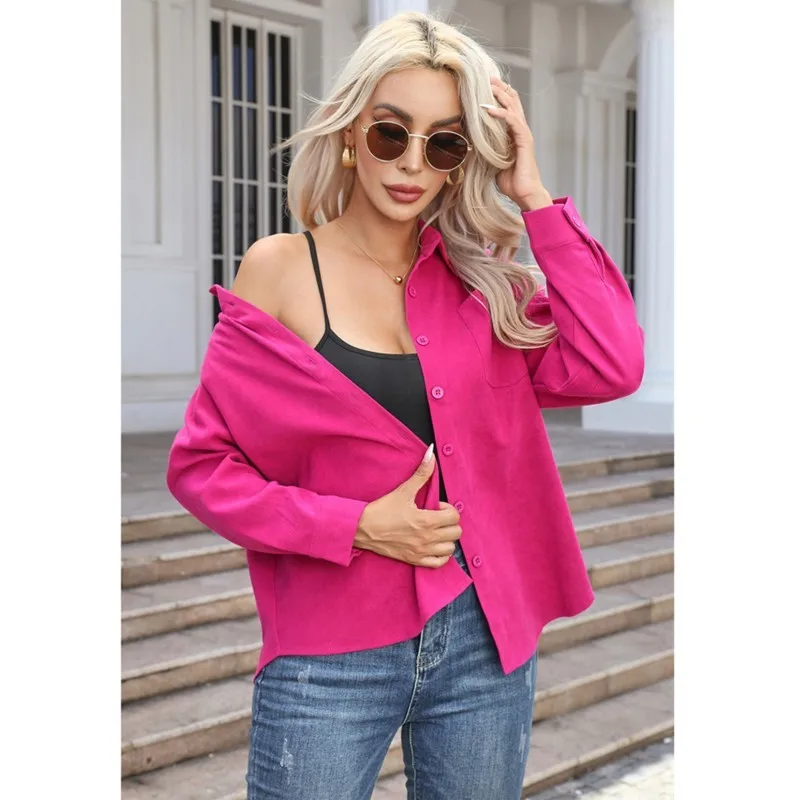 

Вельветовая женская рубашка, осень-зима 2024, повседневные рубашки, блузка с длинными рукавами и начесом, свободные женские топы, женская одежда с карманами и пуговицами