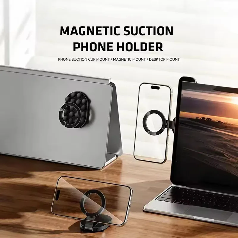 3 In1 Magnetic Foldable Phone Stand Universal 360 Rotation Desktop Mobile Holder With Suction Cups At The Bottom view 3