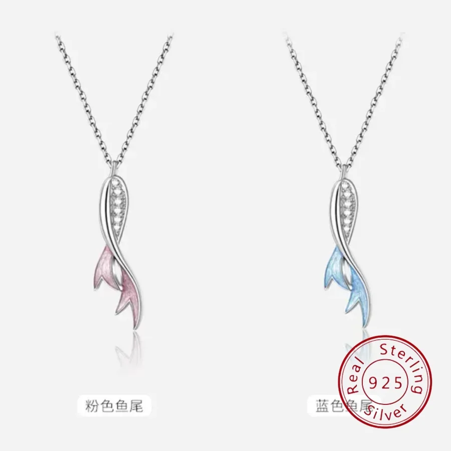 

Sterling Silver Necklace for Women Collar Bone Chain with Fishtail Pendant Luxury-inspired, niche design Classic silver jewelry