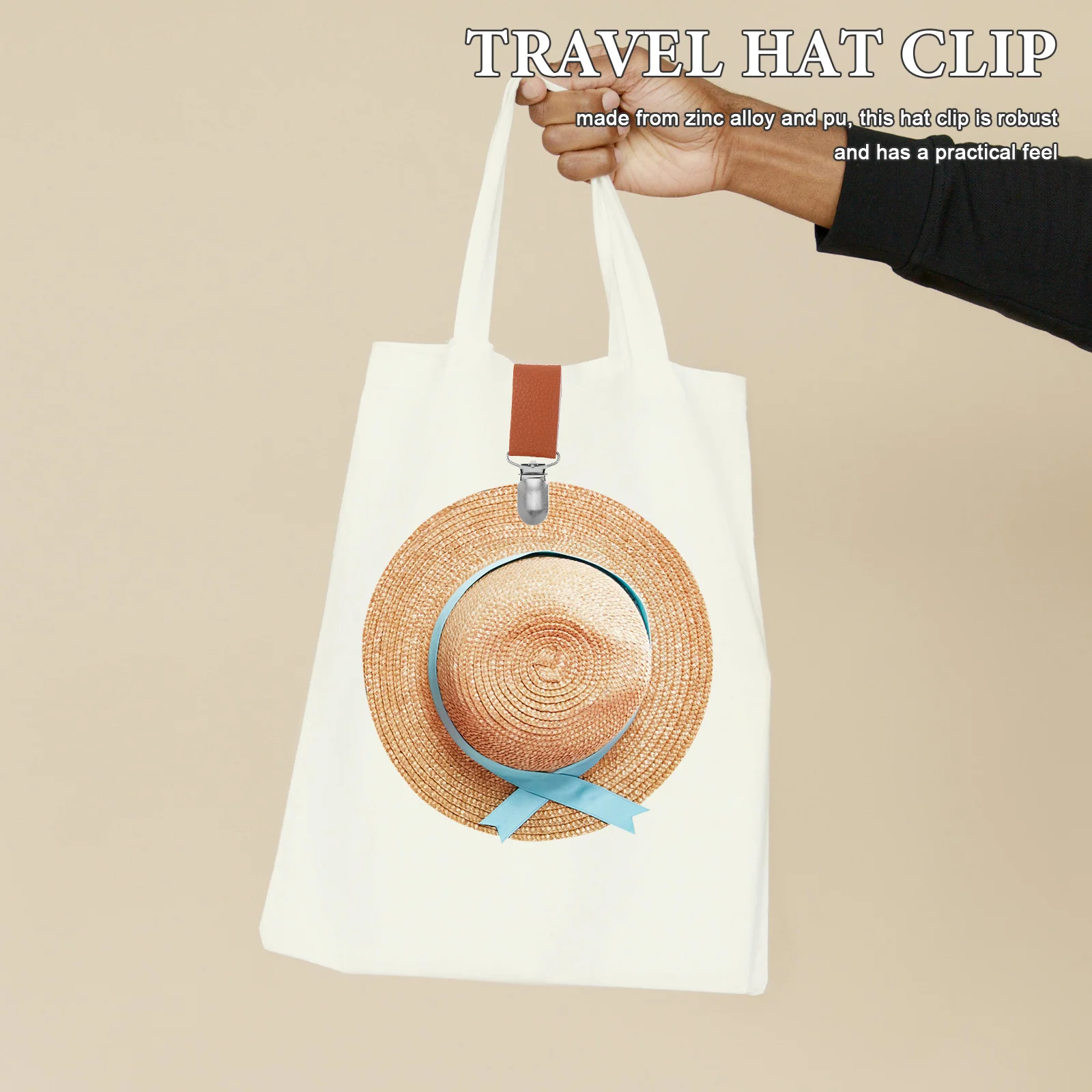 

2Pcs PU Hat Clip Travel Hat Holder for Backpack Luggage Brimmed Hats Secure Storage Clip-on for Camping Hiking Outdoor