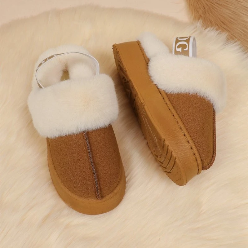 2025 شريط مرن الشتاء المرأة أحذية الثلوج سميكة سوليد المرأة النعال المألوف أفخم الفراء القطن أحذية أطفال
