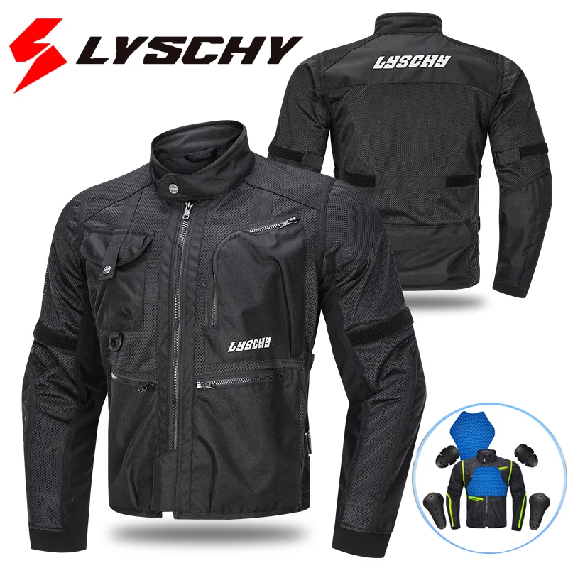 

LYSCHY Men's Summer Motorbike Jacket CE2 Certified Protective Reflective Motorcycle Coat Gear Off-Road Racing MTB Anti-Drop Suit