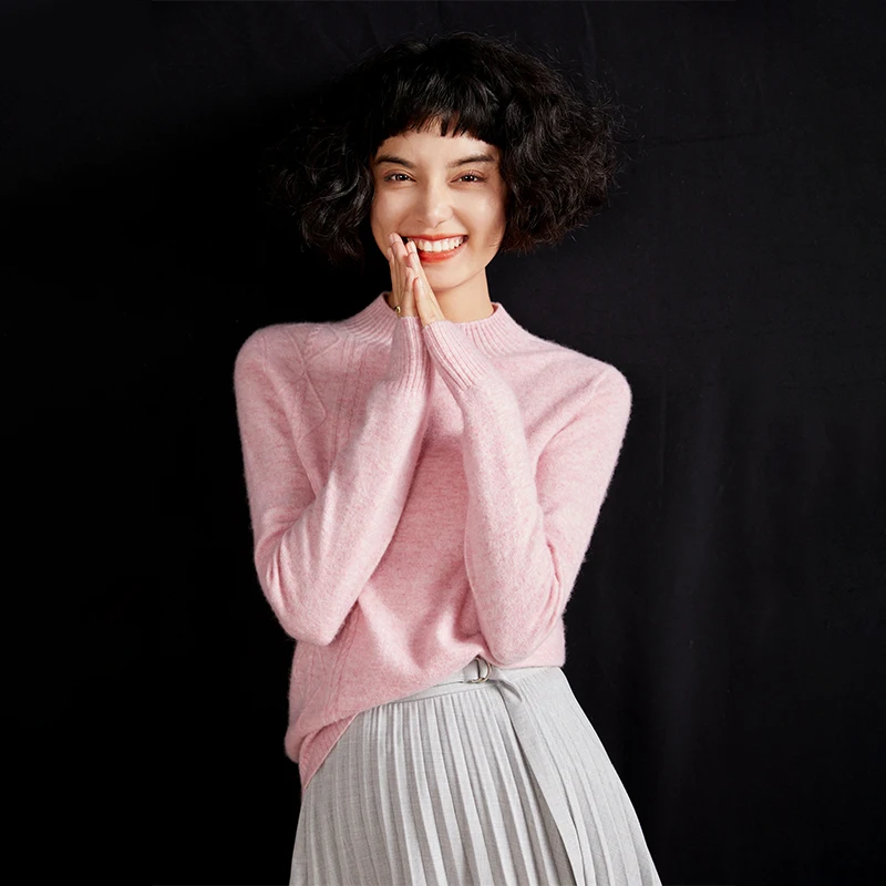 MEELEX Women Half High Neck Pullover Shirt Autumn Winter 100% Pure Cashmere Sweater Woman Casual Knit Tops Twist Flower Blouse