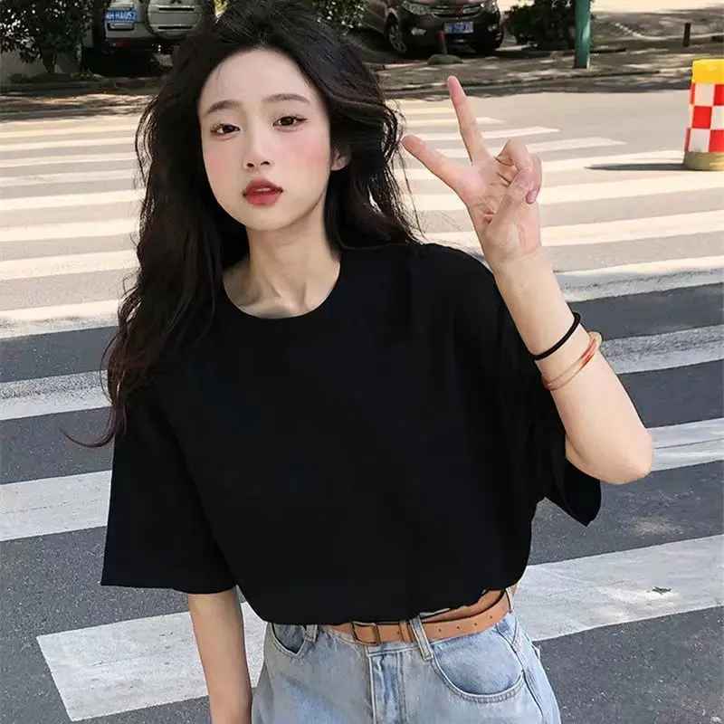 Pure Cotton White T-shirt for Women Short Sleeved Loose Korean Version Instagram Trend Versatile Top Summer New 2024 clothing