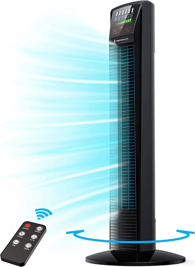 

Tower Fan, 65°Oscillating Cooling Fan Powerful Floor Fan with Remote, LED Display, 9 Modes, Easy Clean, Up to 12H Timer