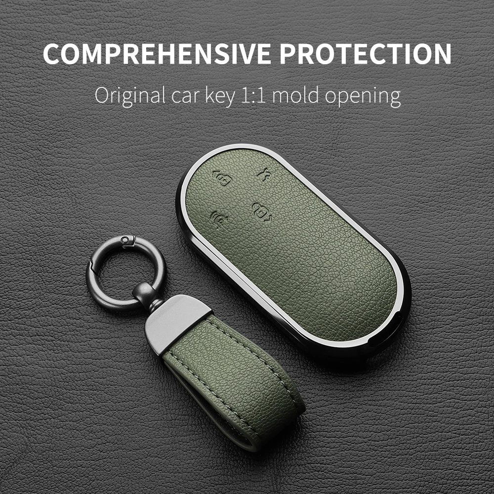 Aluminum Alloy Goatskin Car Key Case Cover For Aito M9 2024 Car Key Protection Shell Accessories