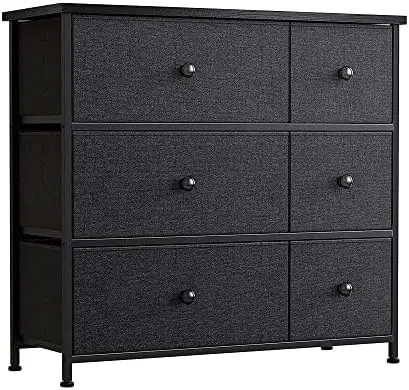 

6 Drawer Dresser for Bedroom Chest of Drawers Closets Units Organizer Tower Steel Frame Wooden Top Living Room Entryway Office