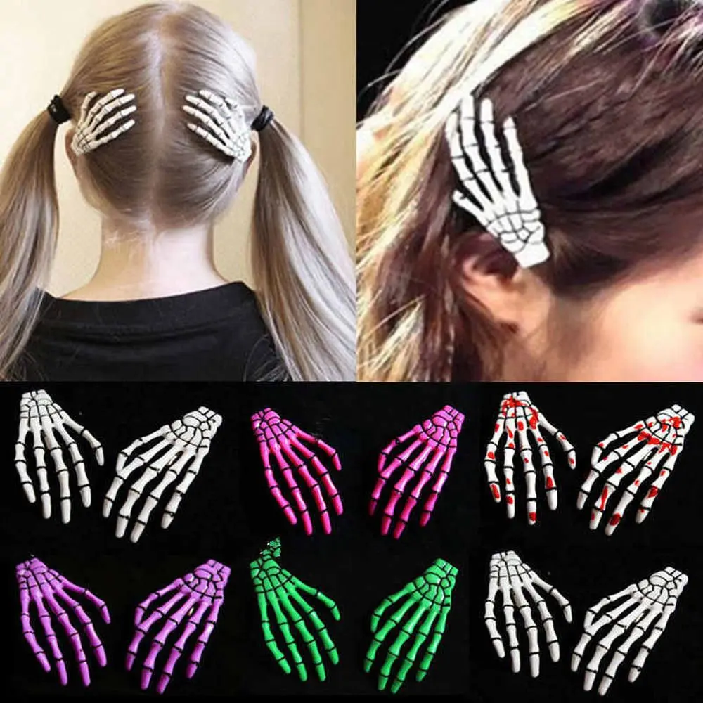 Creative Skeleton Hand Hair Clip for Women Girl Gothic Style Colorful Hairpin Halloween Makeup Party Headwear Hair Accessories