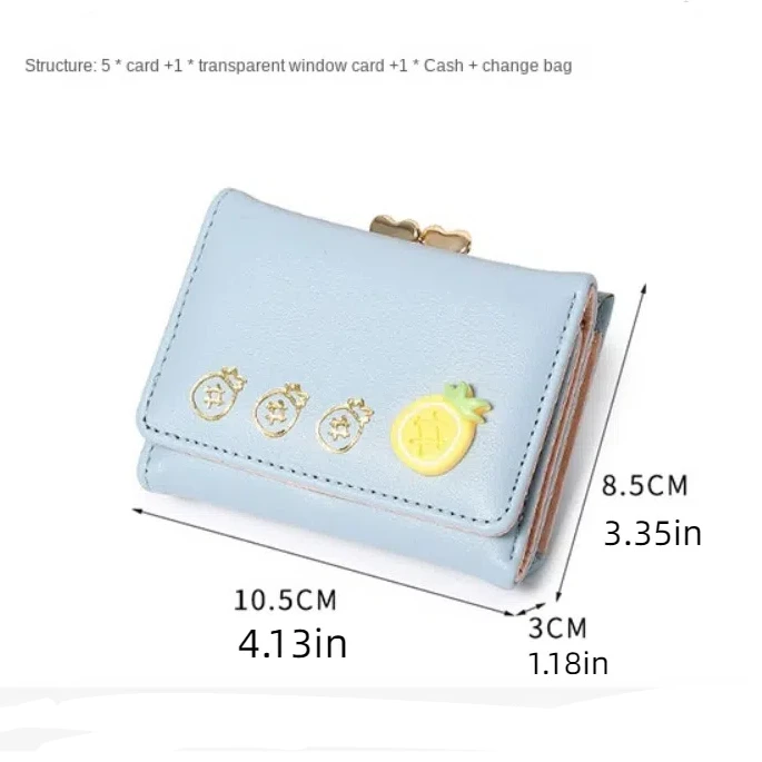 Cute Fruit Pattern Short Folding Card Bag PU Causal Trifold Wallet Sweet Candy Color Card Holder Ladies