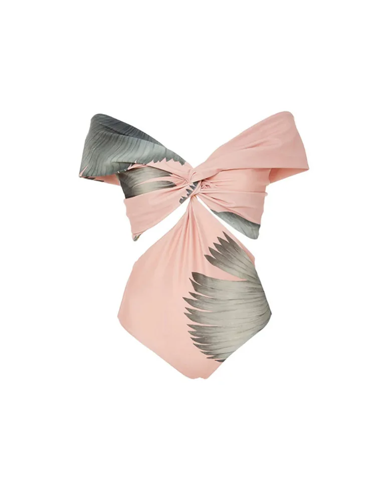 NOVEDAD DE VERANO 2021, traje de baño de un hombro a la moda para mujer, traje de baño de dos piezas para resort, trajes de baño de playa, Bikini dividido con estampado Simple para mujer