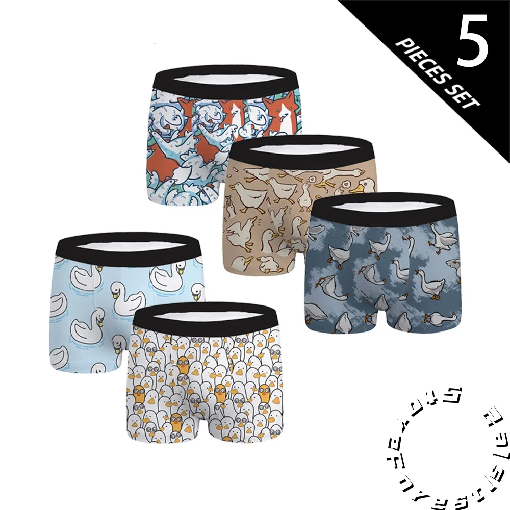 5-Piece Fashion Art Duck Print Men's Underwear Boxers Comfortable Breathable Soft Casual Men's Underwear