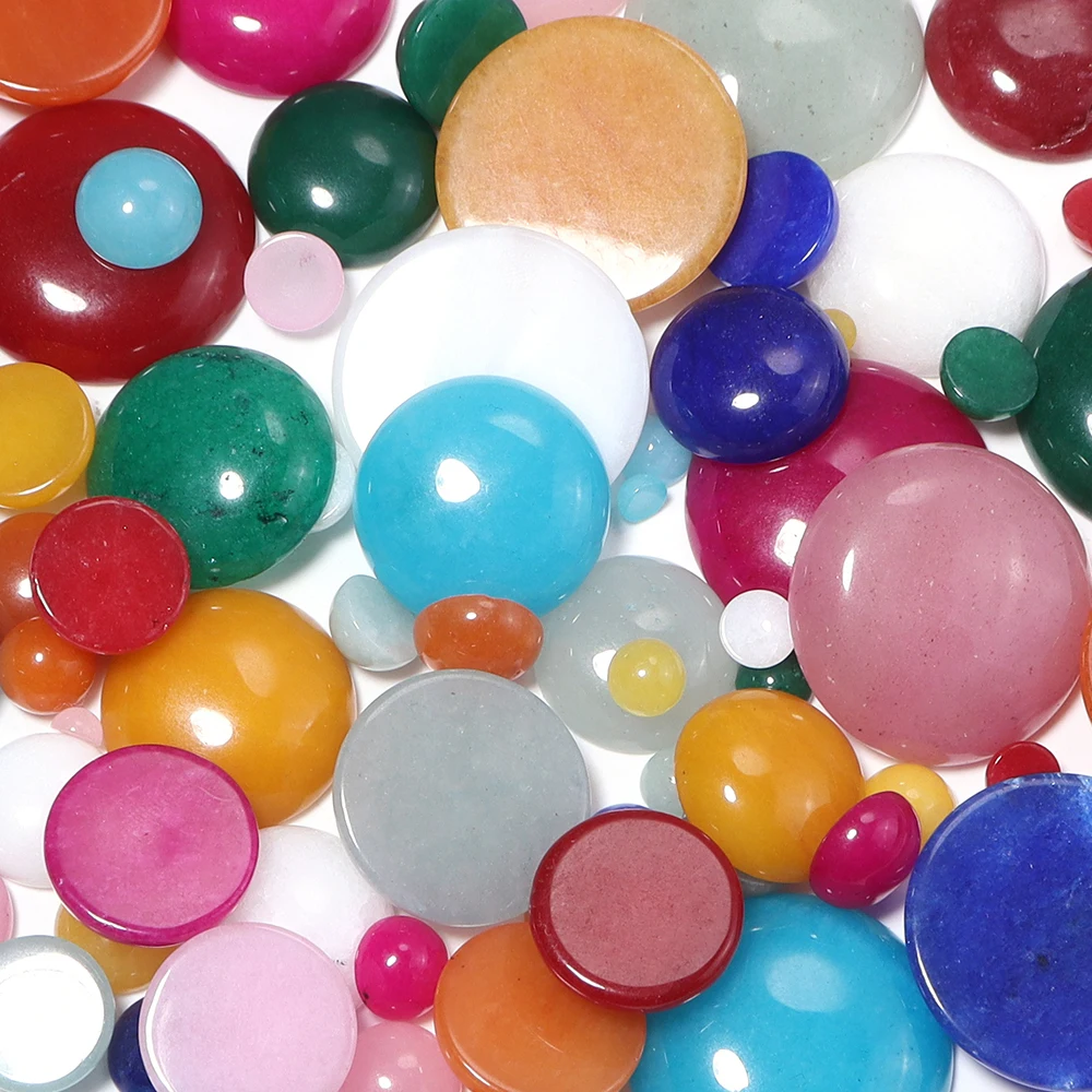 5-10pcs/lot Natural Stone Cabochons Colorful Round Flatback Jade Beads For Jewelry Making DIY Necklace Pendant Ring Accessories view 6