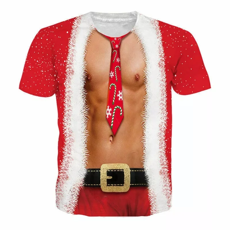 Herren Cartoon 3D Muskel-ABS Fake Nackt-Print Kurzarm Rundhals T-Shirt Lustiges Neuheit Streetwear Casual Party Cosplay T-Shirts – Detail 14