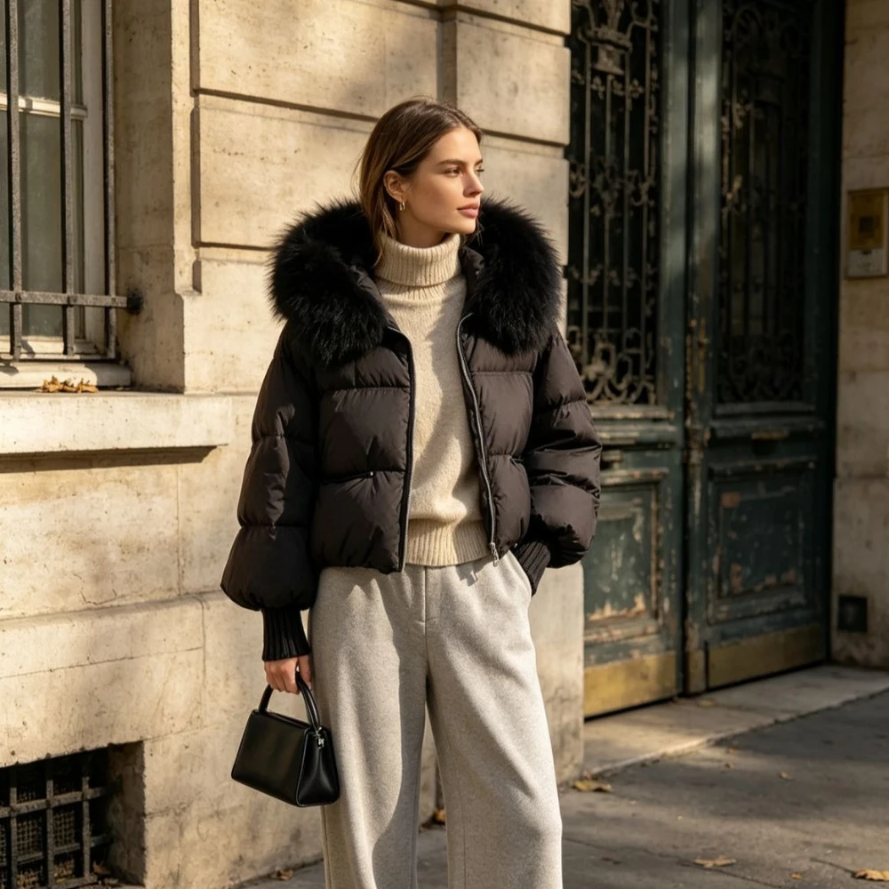 2026 Winter New Style Real Raccoon Dog Fur Collar Down and Down Padding Jacket for Women Thick and Luxury for Warmth and Comfort
