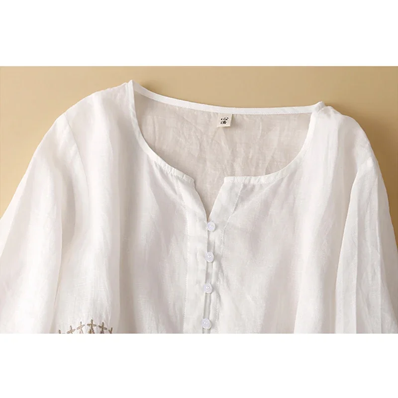 팝 여성을위한 새로운 여름 빈티지 코튼 드레스 짧은 소매 싱글 브레스트 셔츠 드레스 캐주얼 루즈 자수 베스 티드