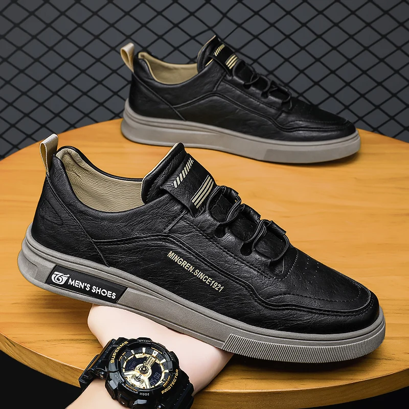 Men's Leather Shoes Casual Comfort Cricket Shoes Fashion Sneakers for Men Lightweight Driving Shoes