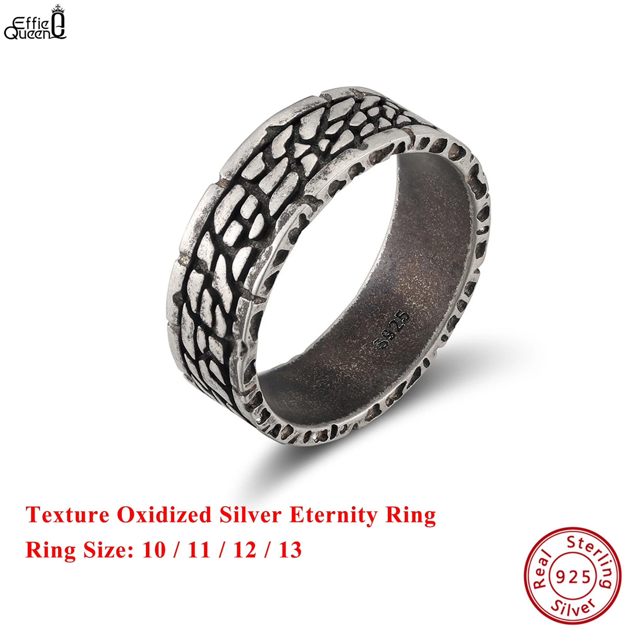 

Effie Queen S925 Silver Texture Oxidized Silver Eternity Ring Exquisite Jewelry for Men Banquet Party Gift 2025 Trend Ring NMR17