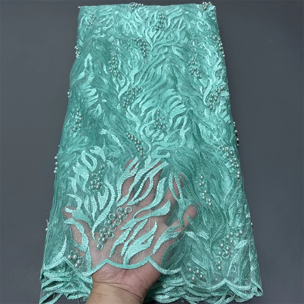 

Latest 2025 African Nigerian Guipure Embroidery Sequins Tulle Lace Fabric High Quality for Sewing Dresses 5Yards ZJ077
