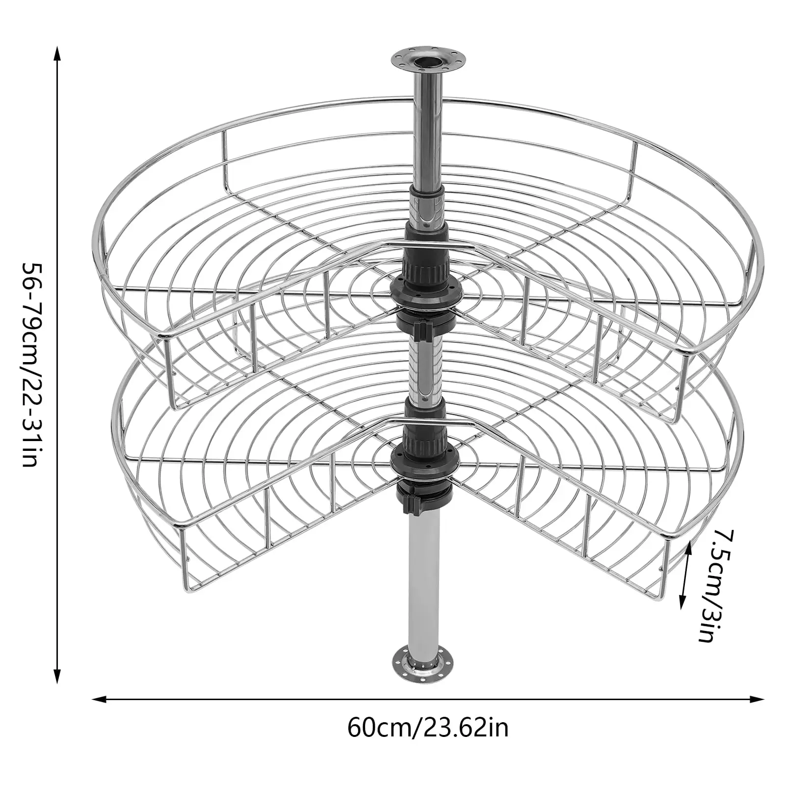 2-х уровневый угловой органайзер для ленивой кухни, угловой органайзер для кухонного шкафа Lazy Susans 270 °     Орган для жалюзи углового шкафа с вращающимся