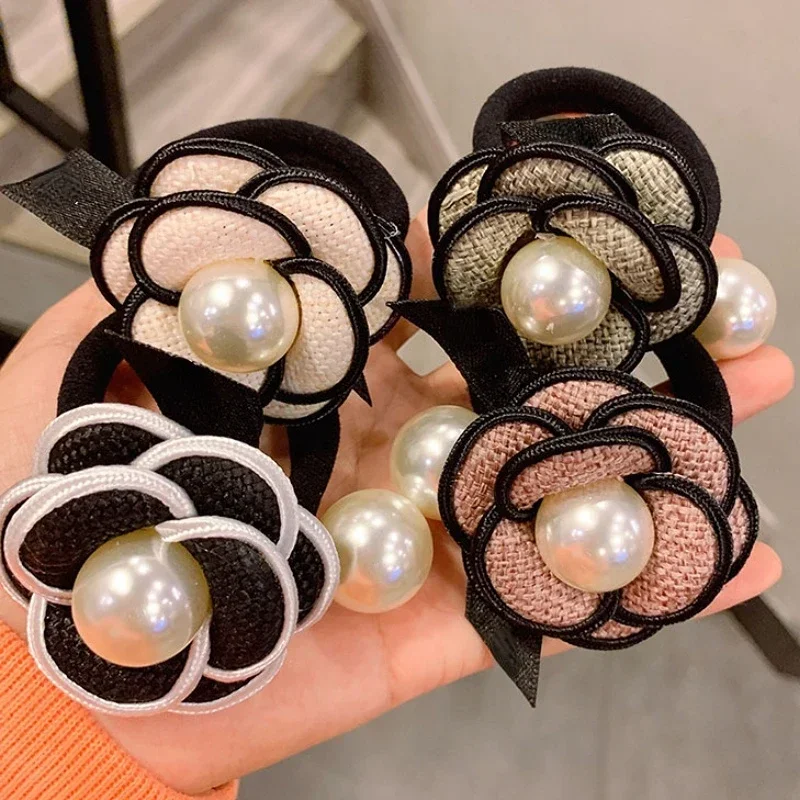 Korea Fabric Camellia Flowers Hair Ties Rings Temperament Ladies Ponytails Rubber Bands Girls Head Accessories for Women Mujer