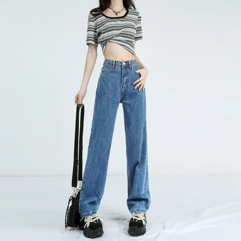 Jean taille haute à jambes larges pour femmes, pantalon Streetwear décontracté Y2K avec poches, extensible et confortable, nouvelle mode