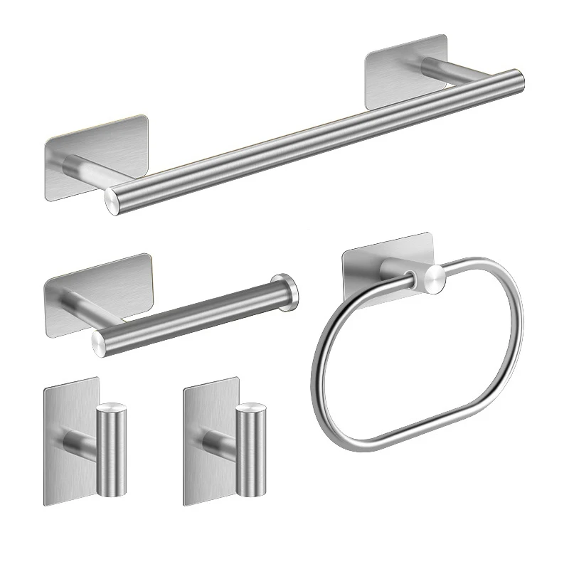 Ensemble de matériel de salle de bains auto-adhésif en acier inoxydable, accessoires sans perçage, porte-papier hygiénique, porte-serviettes, crochet, Kit de salle de bains