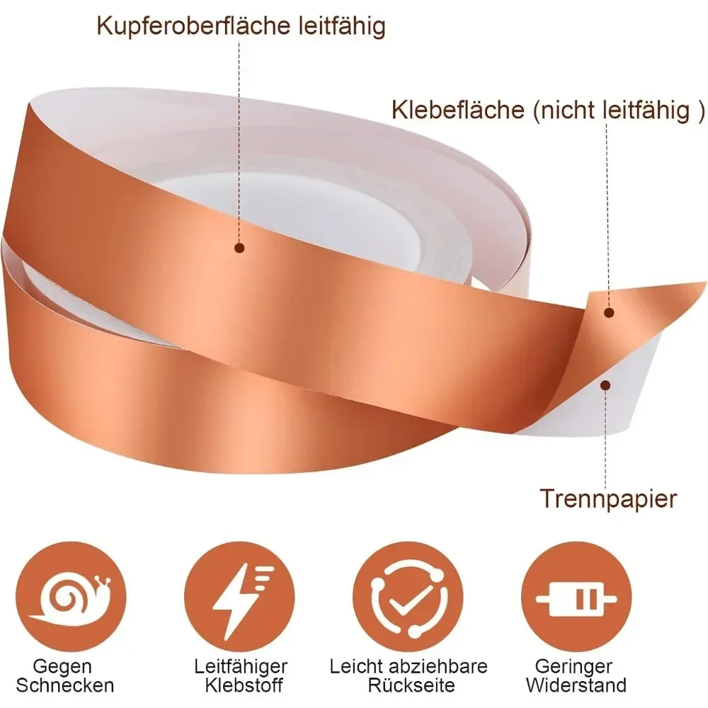 Protector antiedad de cinta de cobre de 50mm x 20m, Protector de cinta de cobre autoadhesiva, eliminación protectora de macetas, lámina de cobre antiedad