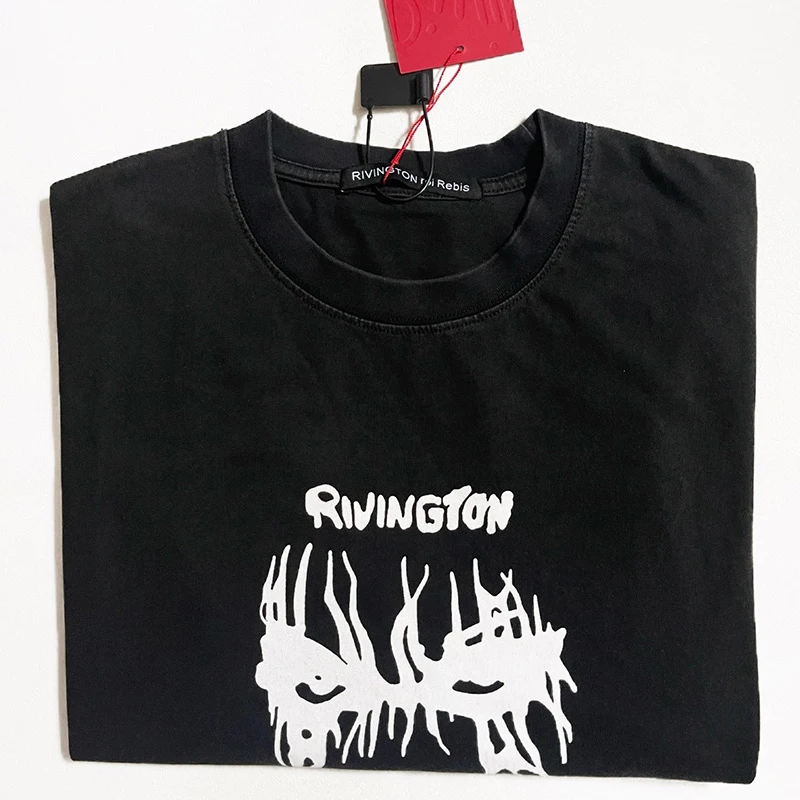26SS الرجال النساء للجنسين الرسومات شعار طباعة RRR 123 تي شيرت أعلى جودة القطن خمر غسلها الأسود المتضخم RRR123 تي شيرت العلامة