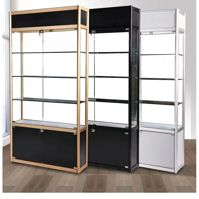 custom.Fashion Retail Store Display Cabinet Wall Display Showcase Lockable Aluminum Glass Showcase with LED Light