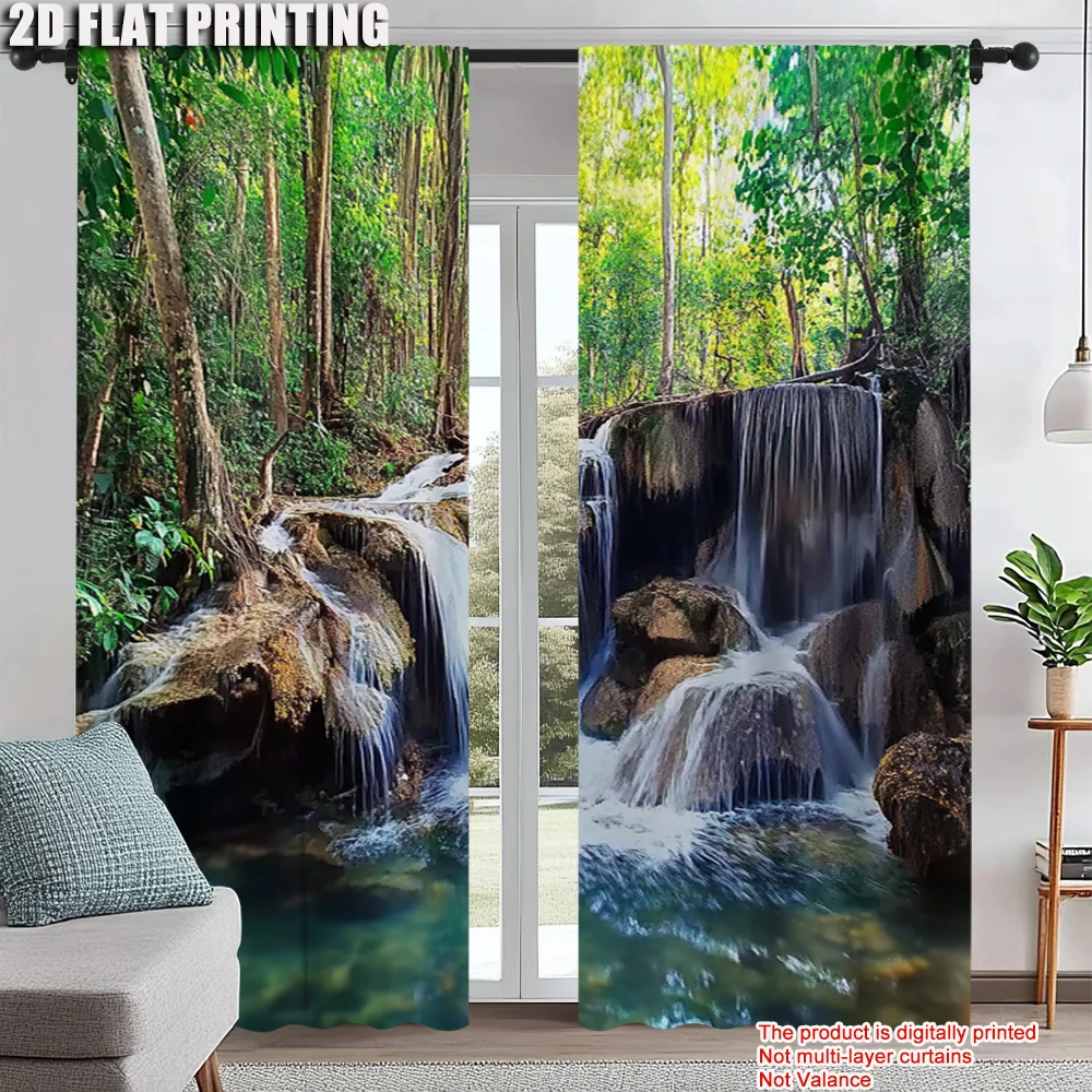 

2Pcs Natural Landscape Print Window Curtain Rod Pocket Design For Easy Installation Decorative Curtains For Living Room Bedroom
