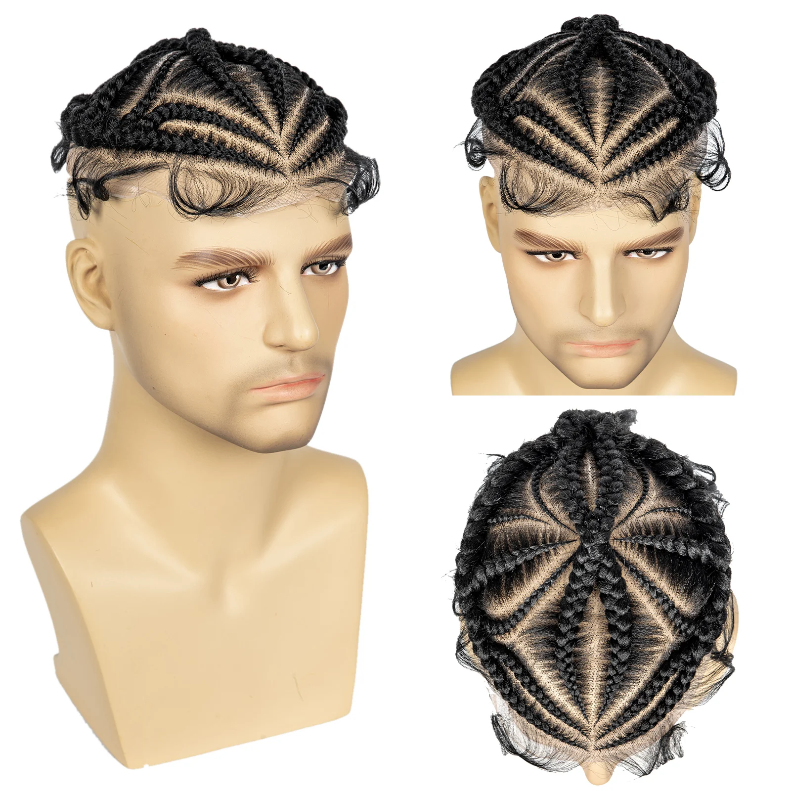 Synthetic Braids Men Toupee Hair for Male HD Full Lace Cornrow Box Braided Synthetic Lace Front Hair for Africa Men Braids Wig