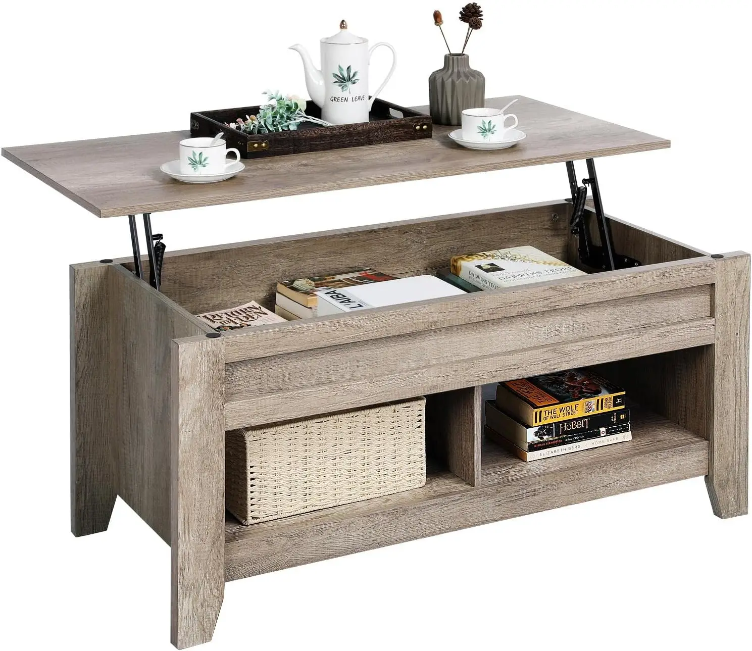 

24.2in H Gray Modern Farmhouse Lift Top Coffee Table - Rising Center Table with Hidden Storage Compartment