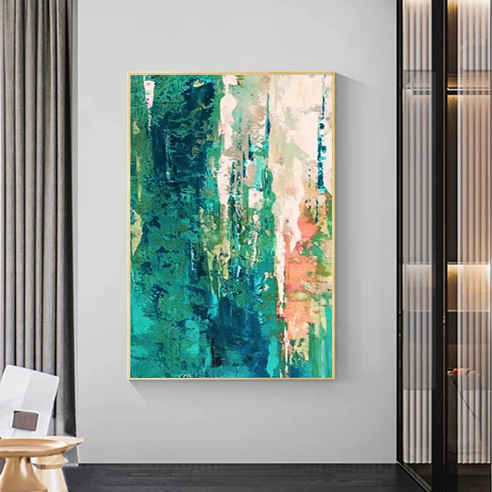 

Handmade Abstract Green Oil Painting On Canvas Wall Art Picture Decoration Living Room Hotel Home Thick Acrylic Canvas Painting