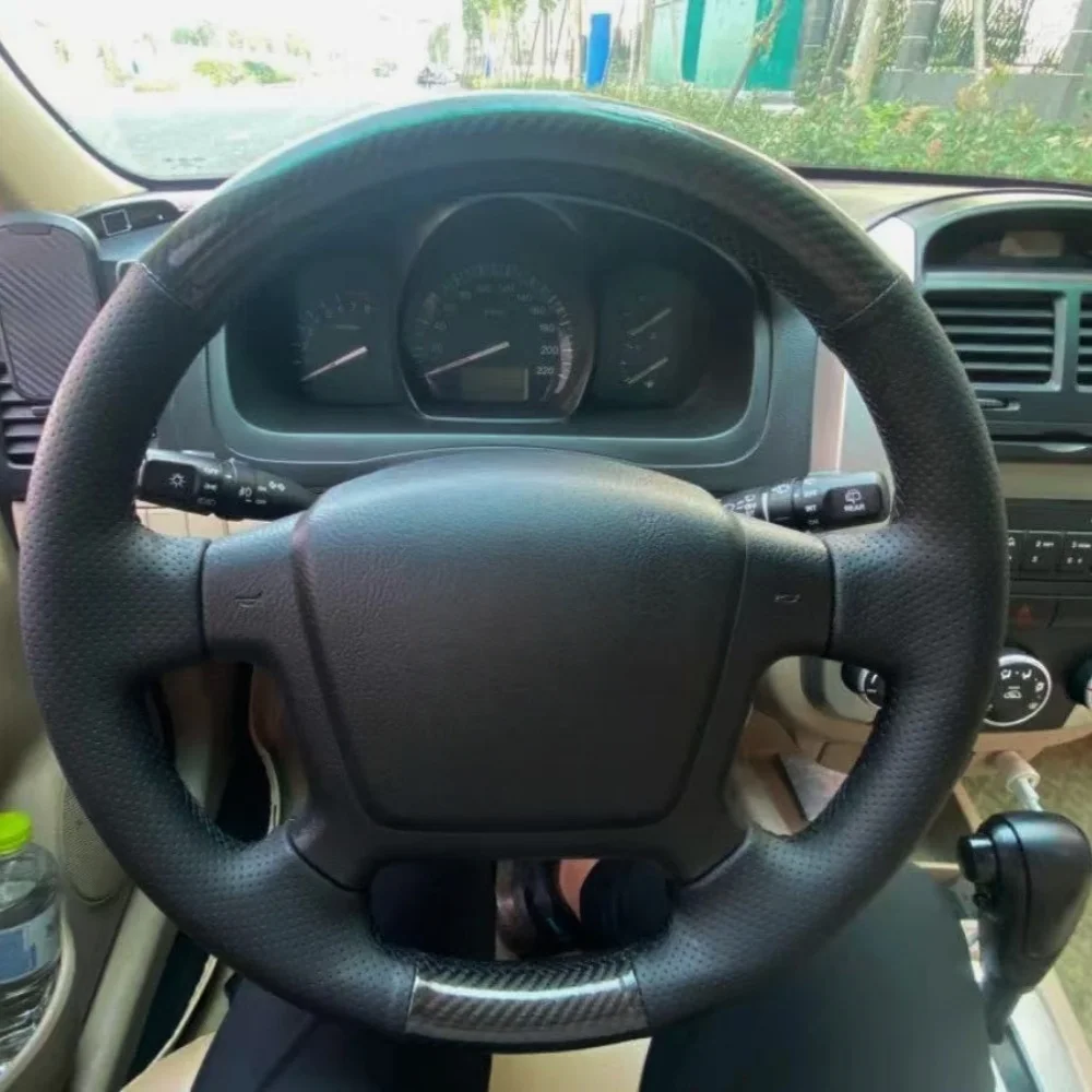 

Customization Car Steering Wheel Cover Carbon Fiber Genuine Leather Non-Slip For Kia Carens 2007-2009 2010-2011 Car Accessories