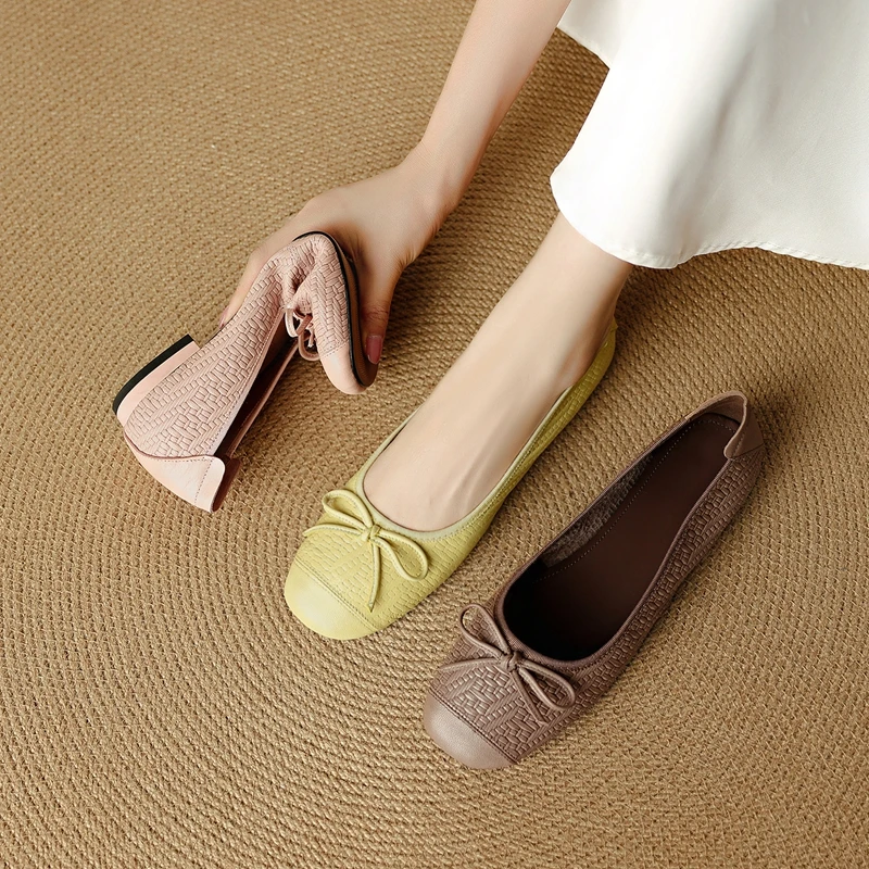 

Women's new genuine leather sheepskin woven small fragrant butterfly bow comfortable and soft low order shoes ballet dance shoes
