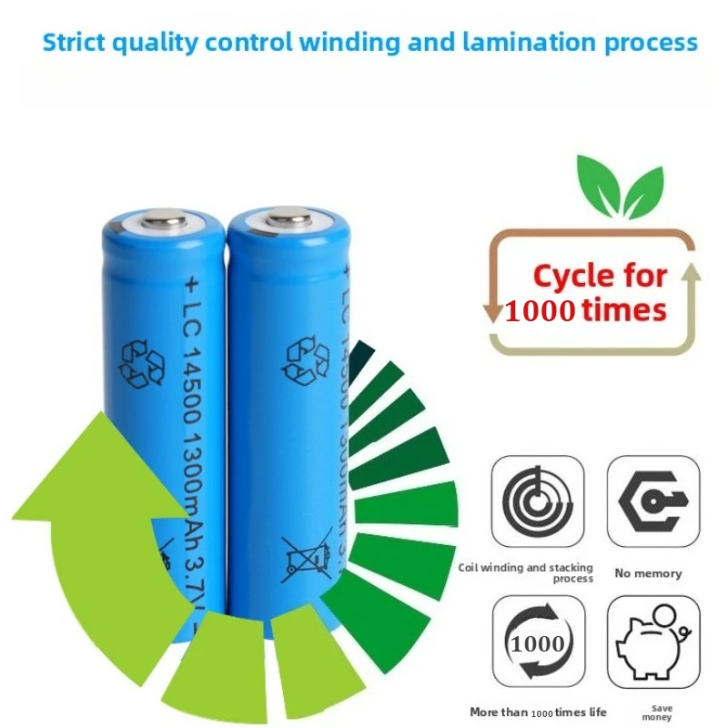 14500 AA Li-ion Battery 3.7V 1300mAh Rechargeable Battery Lithium Batteries 1000 Times for LED Flashlight Toys Calculator Torch