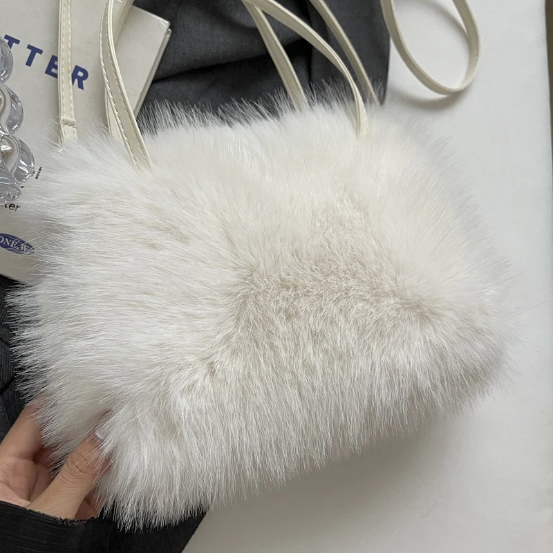Winter women's square bag, detachable shoulder strap, artificial fur shoulder bag, casual daily bag