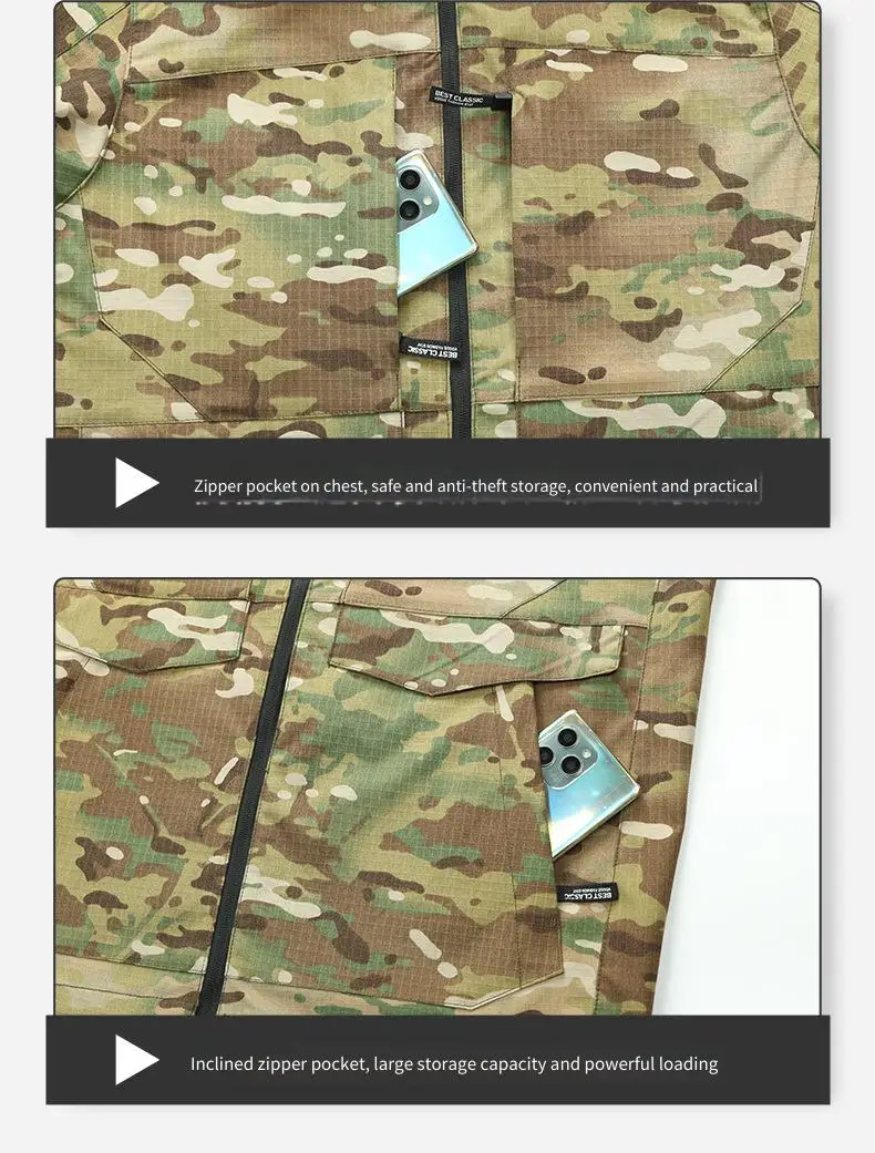 Men Camouflage Tactical Gear Set Hooded Breathable Rip-stop Jacket + Multi-Pocket Cargo Pants Outdoor Hiking Hunting Sports Set - view 5