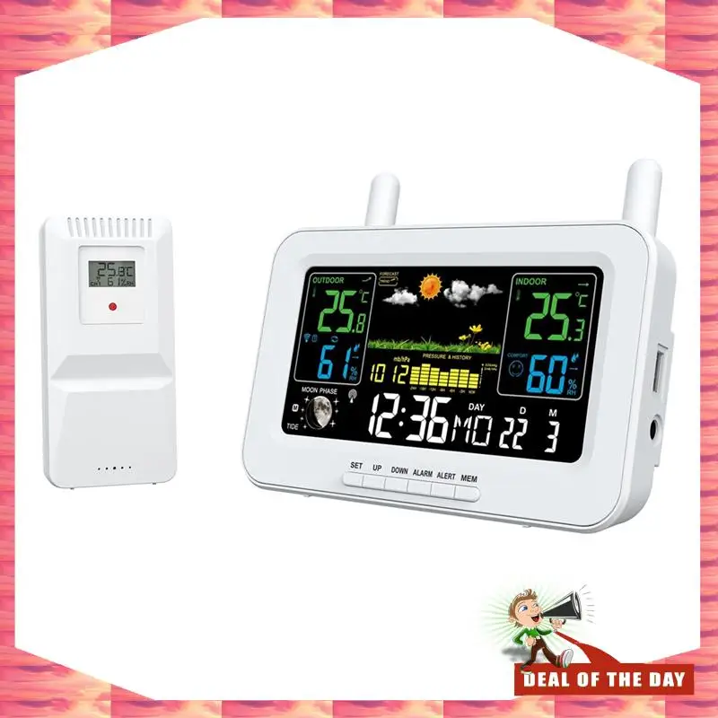 

24-часовая доставка, цветной экран, цифровая метеостанция, термометр для восхода и заката, гигрометр с беспроводным наружным датчиком, ЕС