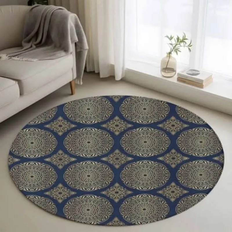 Mosaic Tile Plant Round Rug Living Room Mediterranean Palm Tree Carpet Retro Home Decor Floor Mat Office Area Rugs Chair Mats