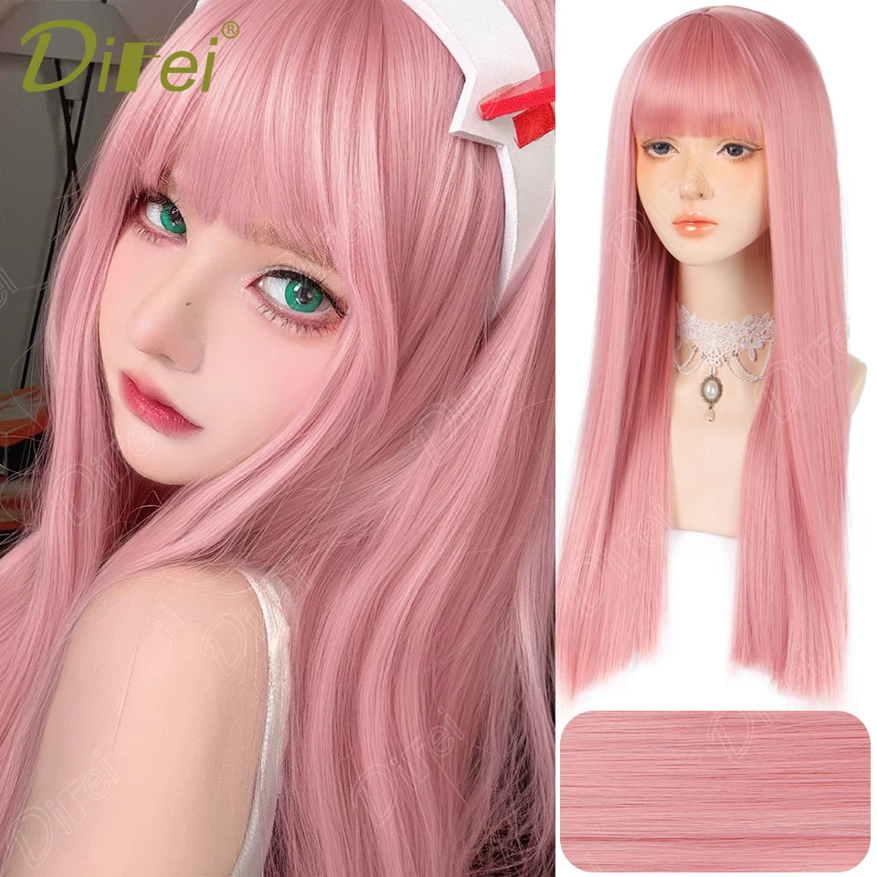 

Straight Lolita Wig Long Synthetic Wig with Straight Bangs Suitable For Women Wear for Halloween Christmas Party Music Festival