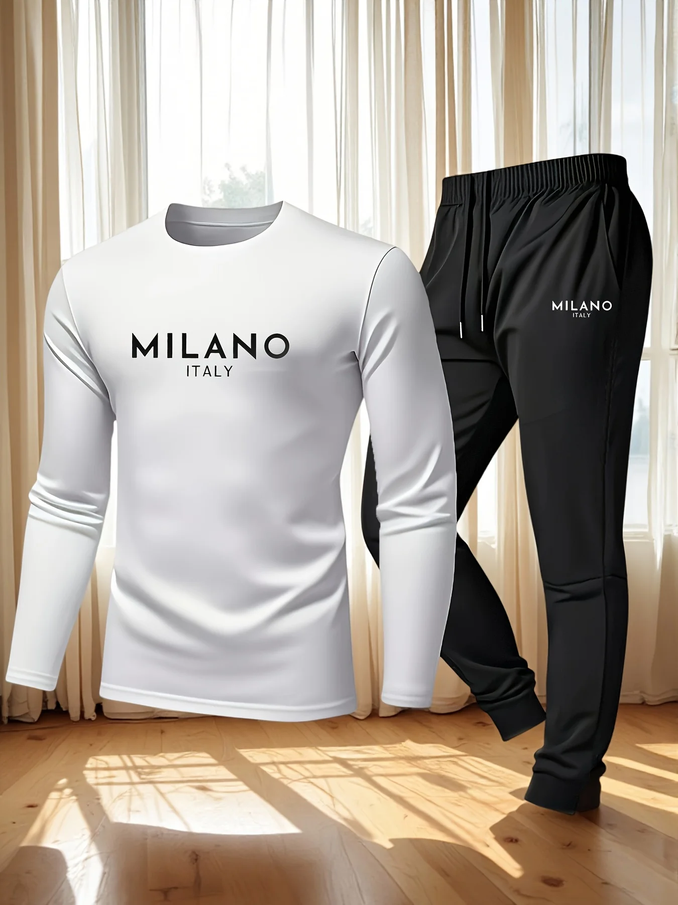 

Men's Autumn And Winter Round Neck Long Sleeved T-shirt Set Casual And Fashionable Daily Versatile Outdoor Set