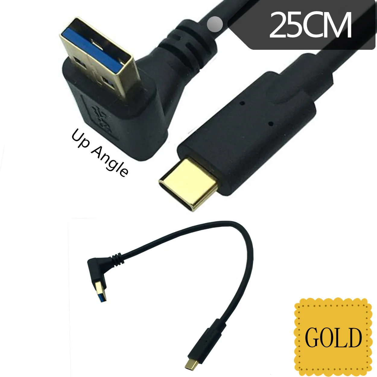 Enchufe chapado en oro USB3.1 tipo C A USB 3,0 tipo A, 90 grados, ángulo izquierdo y derecho, Cable adaptador macho A macho, 0,2 m/20cm