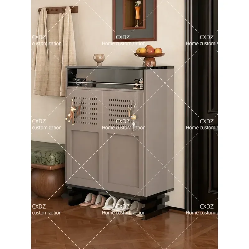 2026 New Light Luxury High End Multi Functional Entrance Shoe Cabinet Integrated Hole Board Design Installation Free Entryway