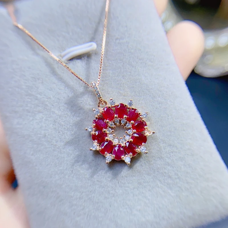 Natural ruby pendant necklace for women silver 925 jewelry luxury gem stones 18k gold plated free shiping items