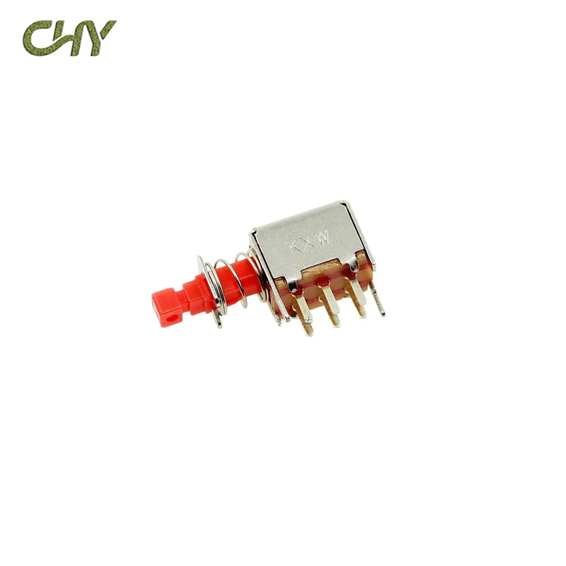 PS-22F03 Right Angle PCB Latching Push Button Switch with Cap DPDT Double Pole Self/No-Locking Key Power Switches 6Pin A03