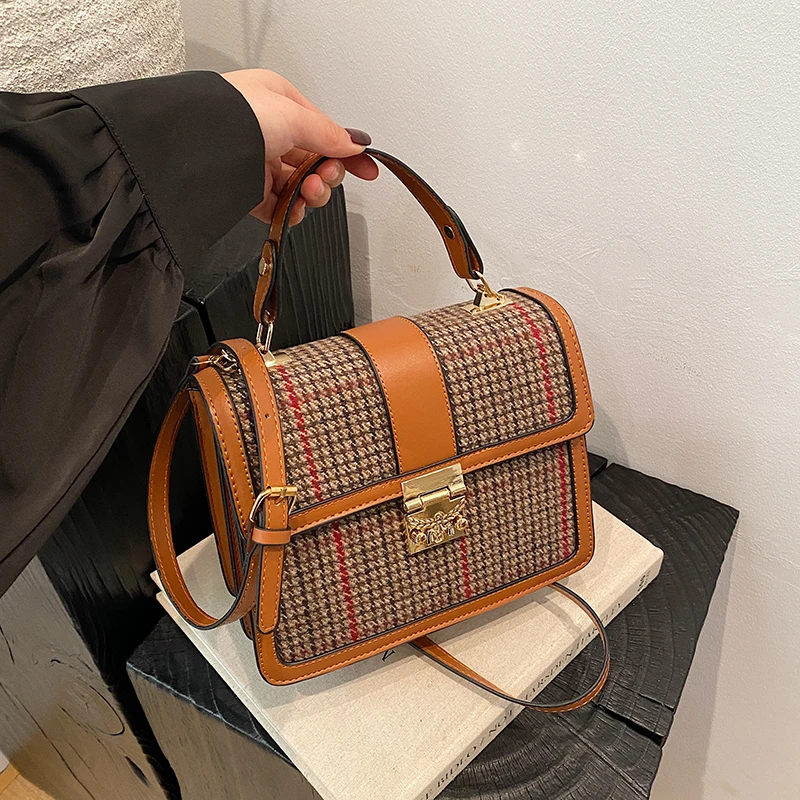 

Small Handbag Famous Brand Shoulder Bag Vintage Houndstooth Women Bag Small Flap Messenger Bag Classic Sac A Mian Tote