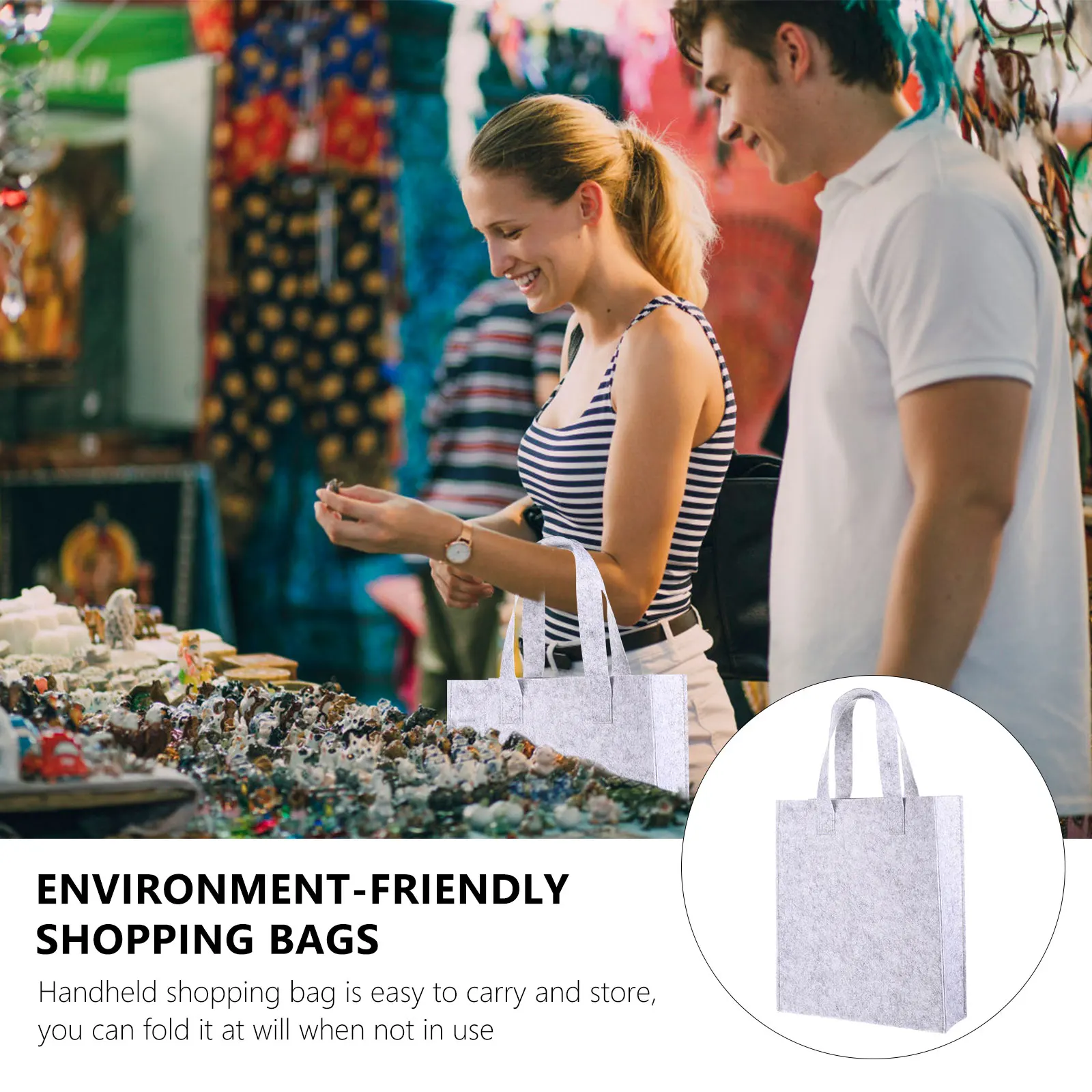 

Felt Handheld Shopping Eco-friendly Tote Storage Grey Reusable Travel Bag Foldable Supermarket Bag Environment Friendly