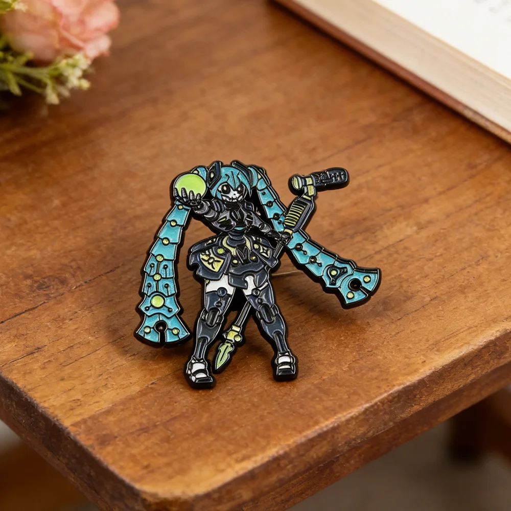 Virtual Vocaloid Character and Necrons Fusion Mechanical Aesthetic Brooch Gothic Twin-Tail Idol Lapel Pin Backpack Hat Accessori